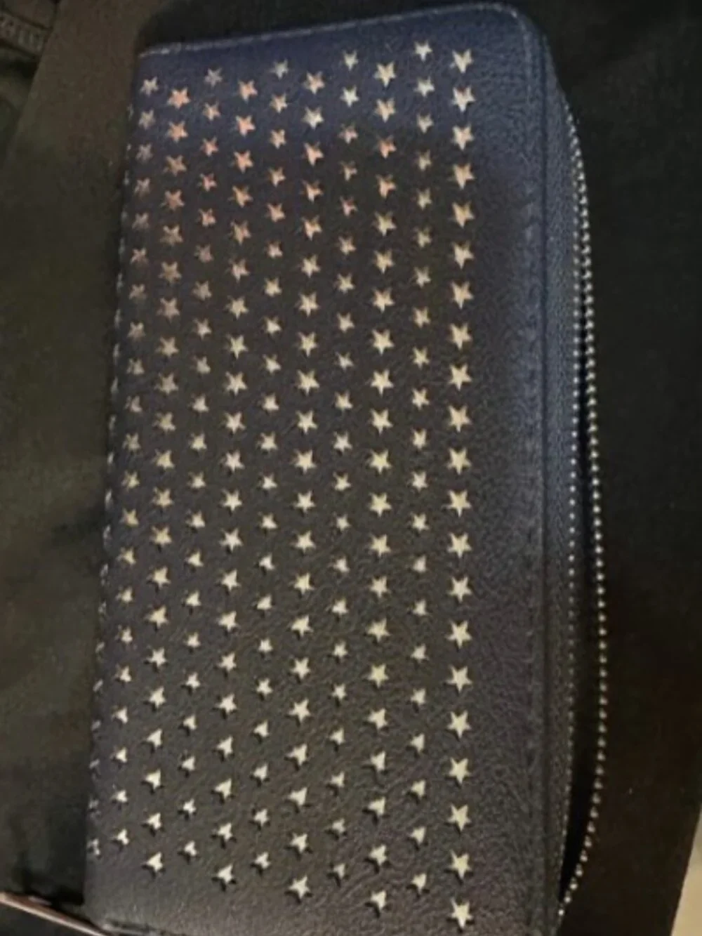 Navy Blue Star Studded Zip Around Wallet Clutch